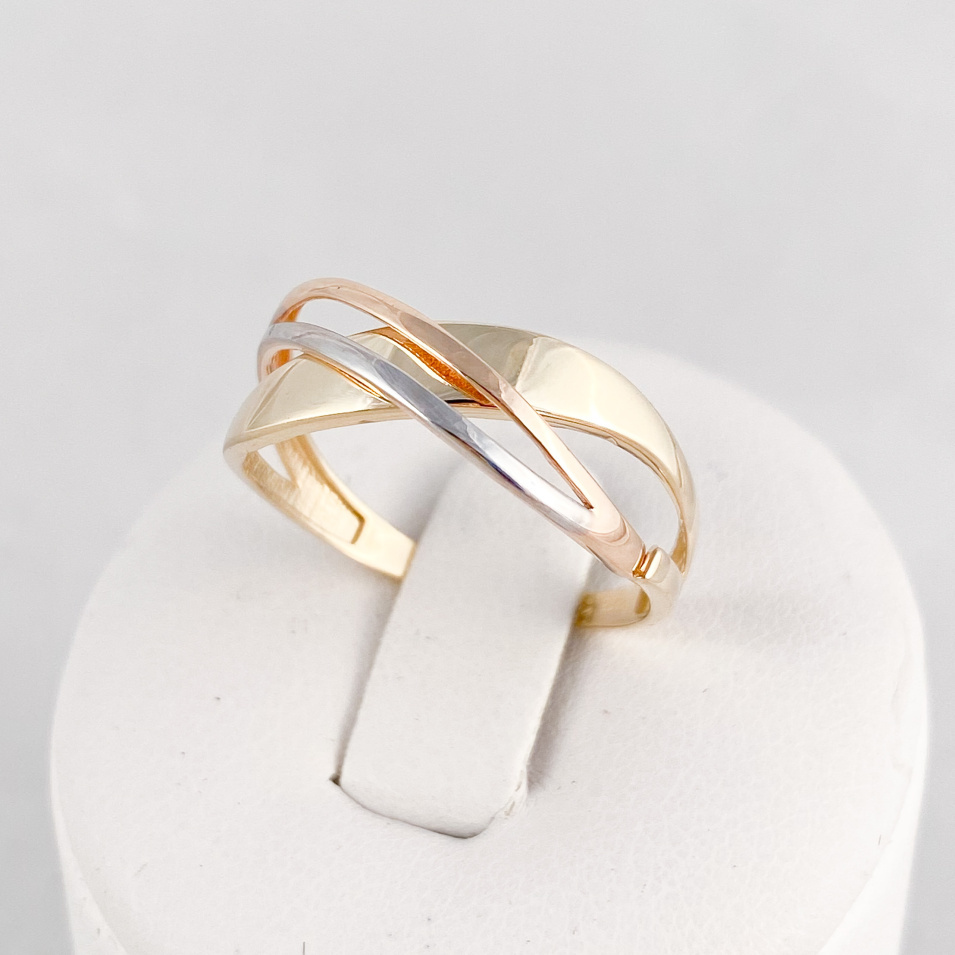 Žluté zlato prsten s kombinací řůžového a bílého zlata